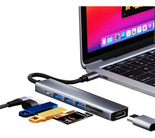 Adaptador Hub Para Apple Macbook Air 7 Em 1 Usb C + Hdmi 4k