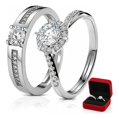 2 Anillos De Pareja Compromiso Promesa Para Hombre Ajustable Plateado 27mm Adjustable | MercadoLibre