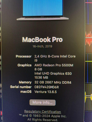 Macbook Pro Intel Core I9 2,4 Ghz 8