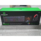 Kit Teclado Mouse Audífonos Mousepad Gamer Monster Games 4 1