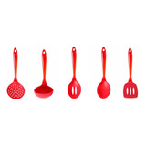 Set X5 Utensilios De Cocina Mango Acrílico Punta Silicona