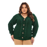 Casaco Blsa Moda Tricôt Plus Size Botões Trança Decote -022