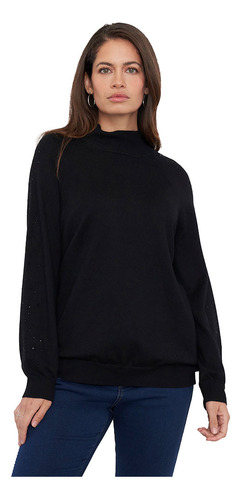 Sweater Mujer Aplicación Strass Negro Corona