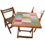 Mesa Vintage Laqueada 70 X 70 + 4 Sillas Vintage Plegables!!