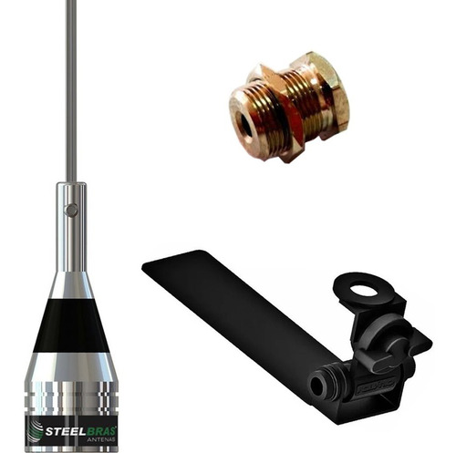 Antena Móvel Vhf 71cm Aço Inox Suporte Adaptável Estética Enfeite Strada Hilux Saveiro Montana L200 S10 Ranger