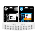 Kit Cartuchos Hp 60b Preto + Colorido Originais D110a F4480