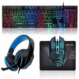 Kit Gamer Chonchow Teclado Auriculares Y Mouse Rgb -negro