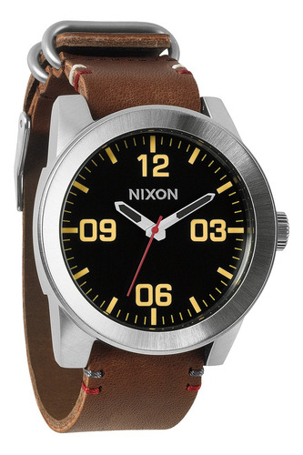 Reloj Nixon Corporal Acero Correa Cuero Marrón Grande Hombre