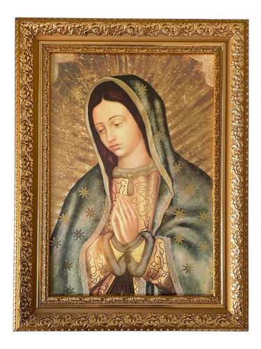 Cuadro Virgen De Guadalupe Busto 38x50cm Marco Dorado