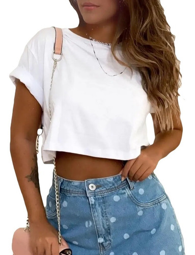 Camiseta Cropped Feminino Tshirt Blusa Estilosa Larguinha