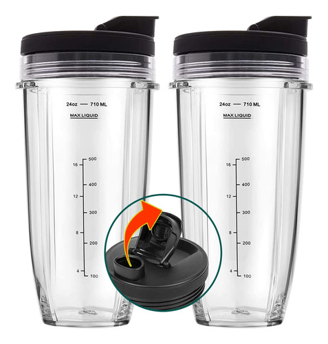 2pack 24oz Tazas Para Licuadora Ninja Con Tapa Y Cepillo De 