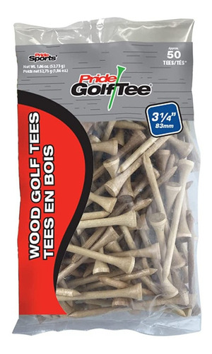 Tee Pride Sports Deluxe Wood Natural 3-1/4in- 50 P. (2 Paq.)