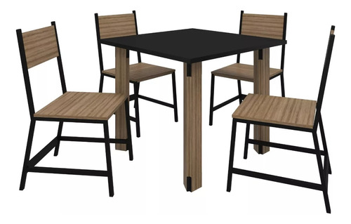 Conjunto Mesa De Jantar Industrial Com 4 Cadeiras Moderna 