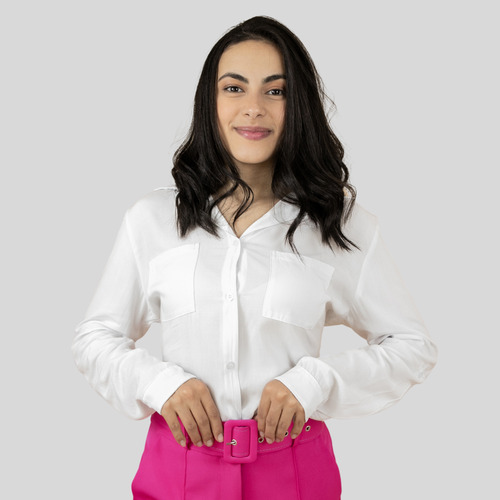 Camisa Social Feminina De Viscose Ajustável Na Manga Longa