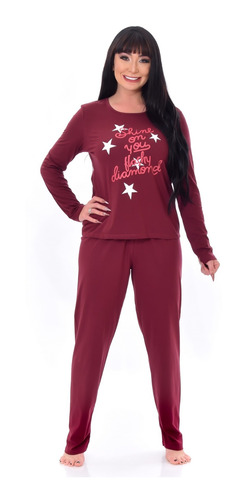 Pijama Conjunto Feminino Shine On Calça Malwee Inverno Vinho