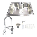 Kit Torneira Gourmet Monocomando + Cuba Cozinha Inox 60 X 42