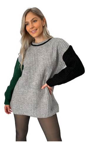 Sweater Mujer Cuello Redondo Con Tajos De Lana Invierno Dama