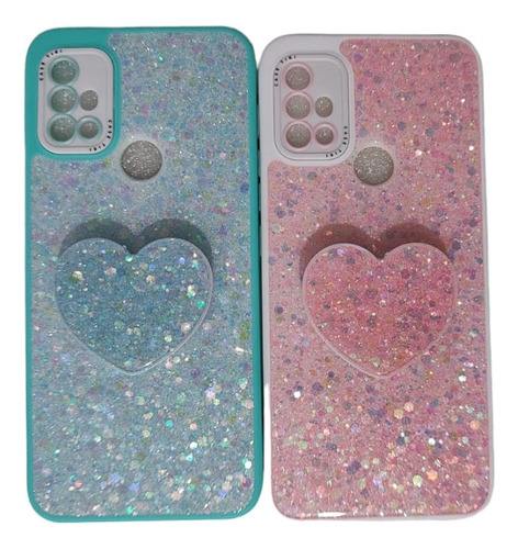 Funda Con Pop Corazón Brillos Para Motorola G30 G20 G10