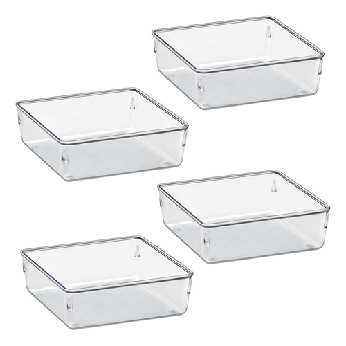 Kit 4 Organizador Multiuso Quadrado Grande Acrílico Cristal