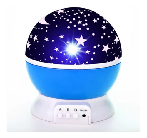 Luminaria Abajur Rotativa Estrelas Gira Infantil Led Blue