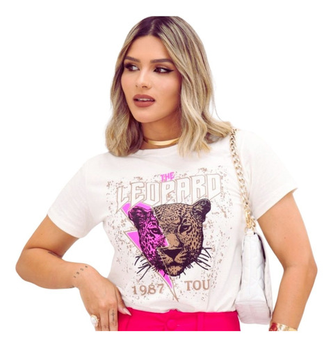 Blusinha T-shirt Blogueira Camisetas Estampa Leopardo Onça