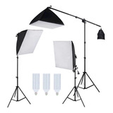 Kit Iluminação Estúdio Led 3x60w Softbox 50x70cm Com Girafa