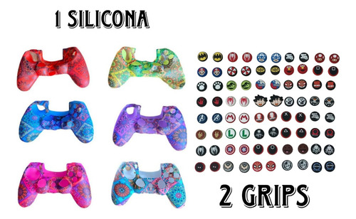 Protector Funda Silicona Control Ps4 Mandala + 2 Grips