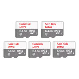 Kit 5 Cartão Memória Micro Sd Sandisk 64gb Classe 10 Ultra