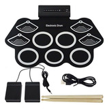 Bateria Elêtronica Musical Portátil Silicone 2 Pedais 9 Pads