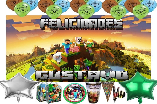 Mincraft Fiesta 30 Niños Caja Plato Vaso Lona