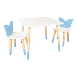 Kit Mesa E Cadeiras Infantil Mdf Borboleta Azul Claro