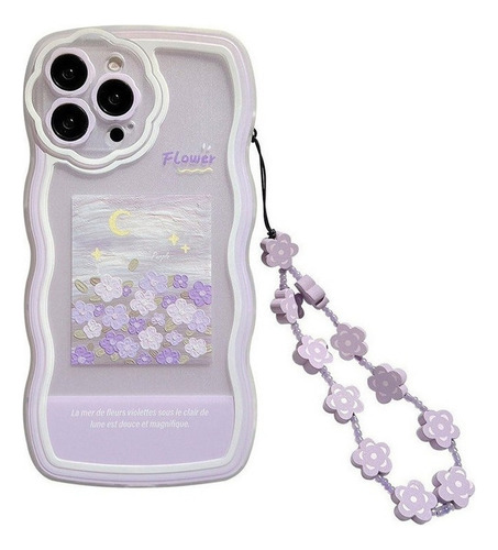 Funda De Teléfono Con Cadena De Flores Moradas For iPhone