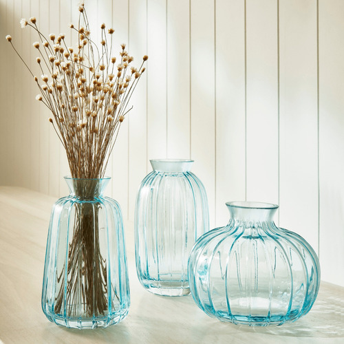 Kit 3 Vasos Decorativo Vidro Azul Pequeno Delicado