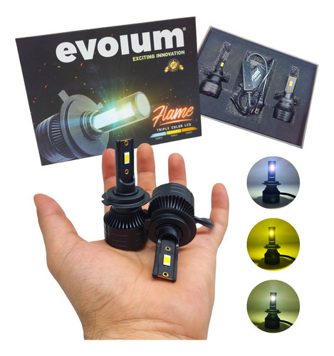 Focos Led Tricolor H7  Evolum Flame V3 14000 Lumenes 50w