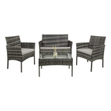 Sala Rattan Exterior Jardin Patio Terraza 4 Pzs + Cojines