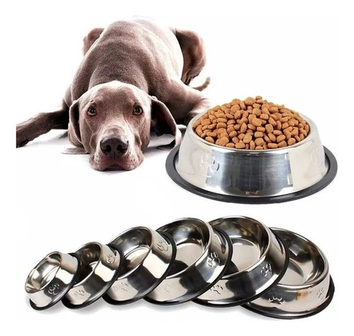 Plato Tazón Comida Agua Acero Inox Mascota Perro Gato 38 Cm