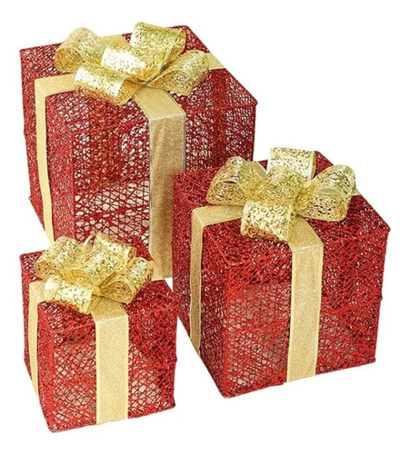 3 Cajas Decorativas Para Navidad 3 Tamaños Con Luces Led
