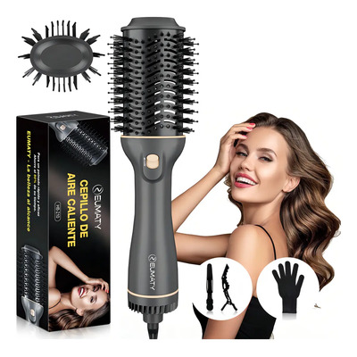 cepillo para cabello Eumaty® Secador De Cabello Electrico, cepillos Alaciador\u002Frizador Eléctrico 4En1 1200w 3Temperatura Y 2Velocidades Voluminizador Barril Keratina Ceramica Con 2Horquillas Y 1Guantes | Envío gratis