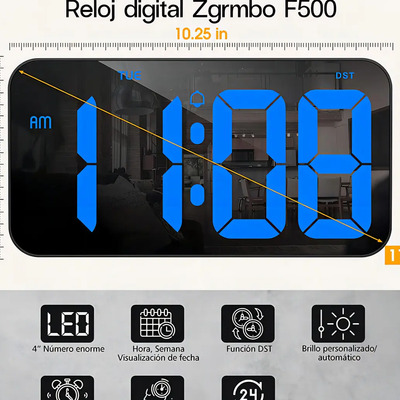 Gran Reloj Digital Electrónico Led Con Horario De Verano，El número azul a prueba de ojos, el número grande de 4 pulgadas, se aplica a ancianos, niños, | Meses sin interés
