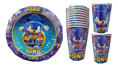 Sega Sonic Origins Mix 60 Pzas 30 Platos Pastel 30 Vasos Man