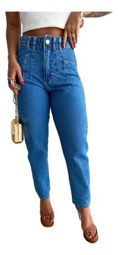 Calça Jeans Mom Com Detalhe Pence No Cós Moda Feminina