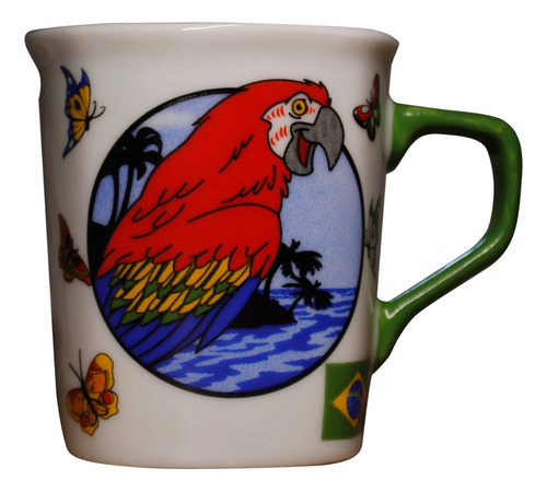 Caneca Cerâmica Quadrada Arara Vermelha Brasil 9cm C398