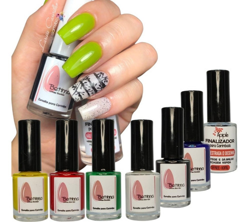 Kit 6 Esmaltes Para Decoração De Unhas Apipila + 1 Finalizad