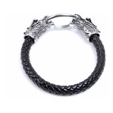 Pulseira Couro Viking Dragon Torque Black Leather - 19,5 Cm