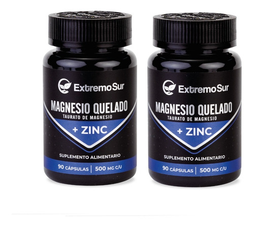 Magnesio Quelado + Zinc, Pack 2 Frascos, 180 Cápsulas