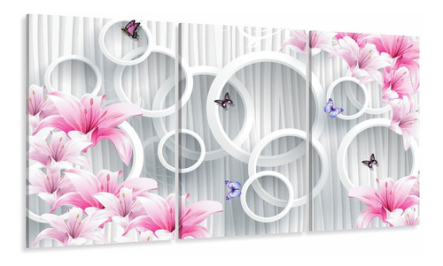 Quadro Decorativo Flores Borboletas Arcos Estilo 3d