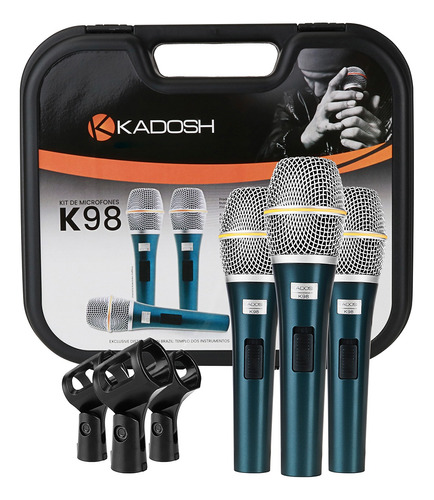 3x Microfone Profissional K98 Kadosh + Maleta E 3 Cachimbos