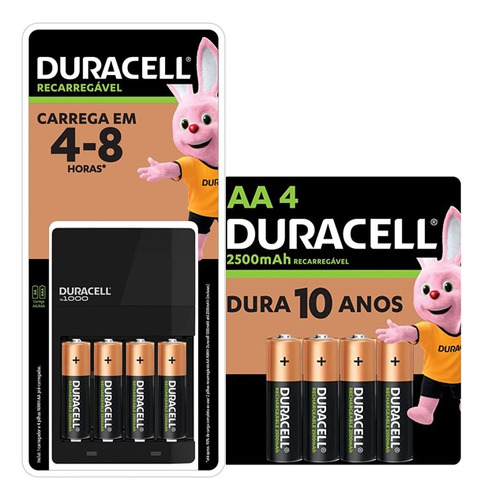 Carregador De Pilhas Aa E Aaa Duracell - Com 8 Pilhas Rec Aa