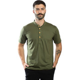 Camisa Henley Casual Com Gola Padre Estilo Camisa Polo Slim