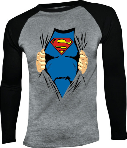 Camiseta Superman Uniforme Manga Larga Camibuso Raglan